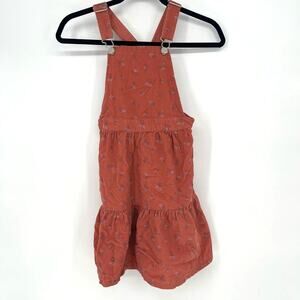 H&M Pink Corduroy Overall Dress Floral Print Size 6X